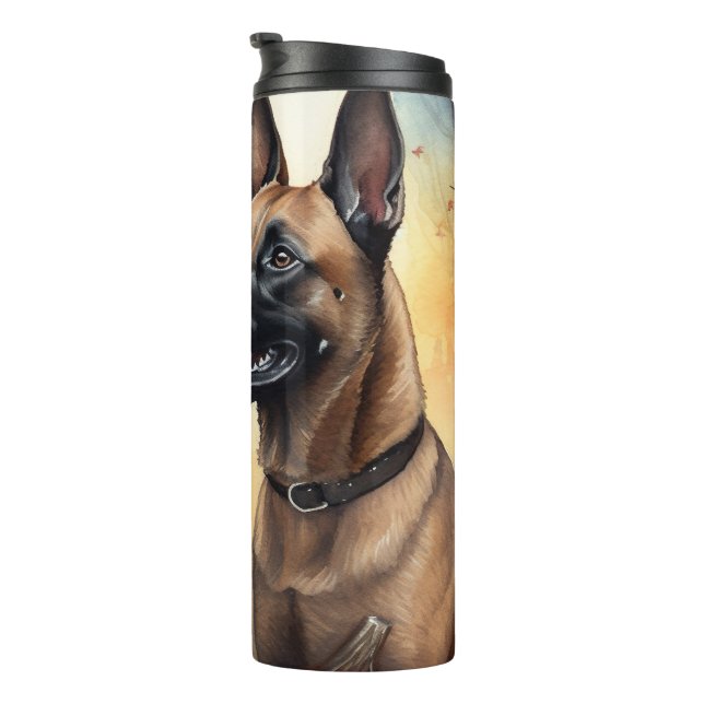 Halloween Belgian Malinoi With Pumpkins Scary Thermal Tumbler (Rotated Right)