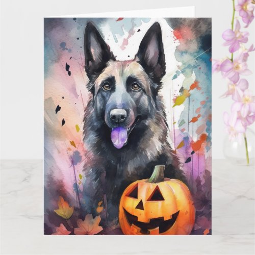 Halloween Belgian Shepherd  With Pumpkins Scary Card