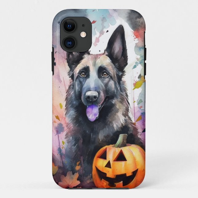 Halloween Belgian Shepherd  With Pumpkins Scary Case-Mate iPhone Case (Back)