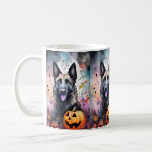 Halloween Belgian Shepherd  With Pumpkins Scary Coffee Mug