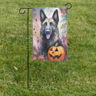 Halloween Belgian Shepherd With Pumpkins Scary Garden Flag