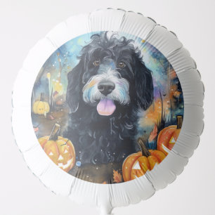Halloween Bernedoodle With Pumpkins Scary Balloon