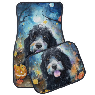Halloween Bernedoodle With Pumpkins Scary Car Floor Mat