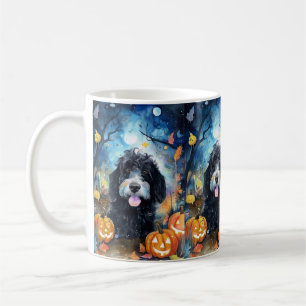Halloween Bernedoodle With Pumpkins Scary Coffee Mug