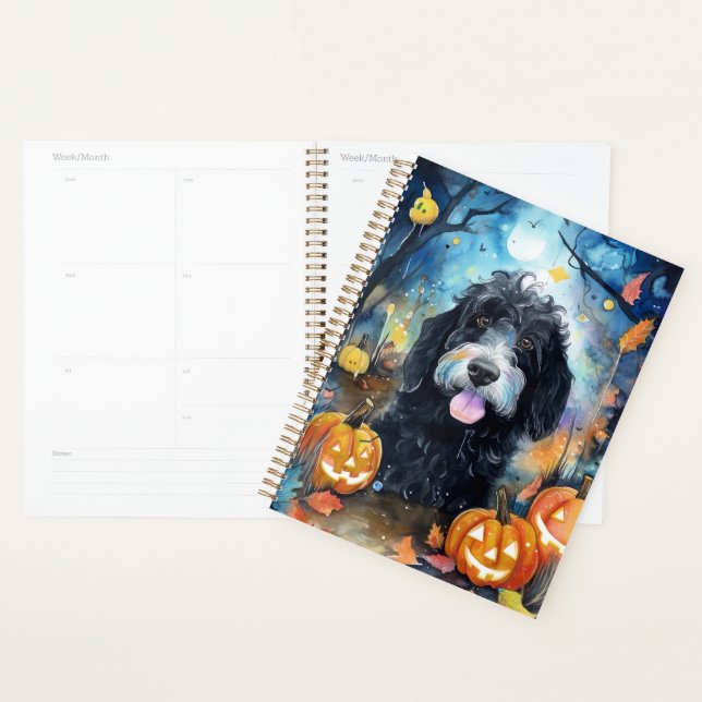 Halloween Bernedoodle With Pumpkins Scary Planner (Display)