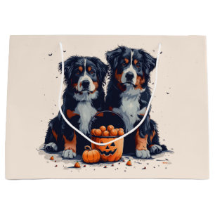 Halloween Bernese Mountain Dogs Pumpkin Large Gift Bag