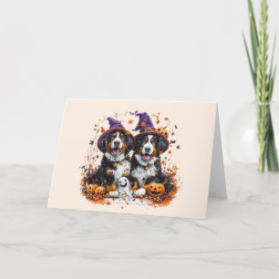 Halloween Bernese Mountain Dogs Witch Ghost Holiday Card