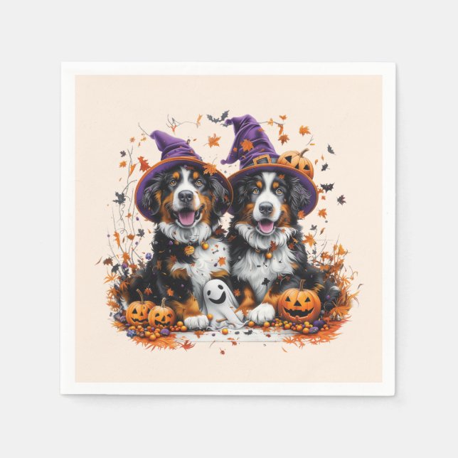 Halloween Bernese Mountain Dogs Witch Ghost Napkins (Front)
