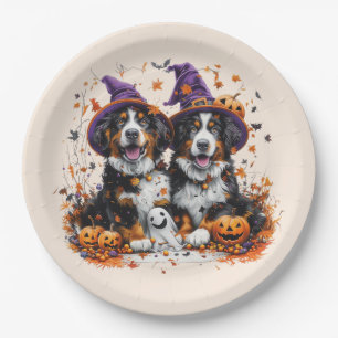 Halloween Bernese Mountain Dogs Witch Ghost Paper Plates