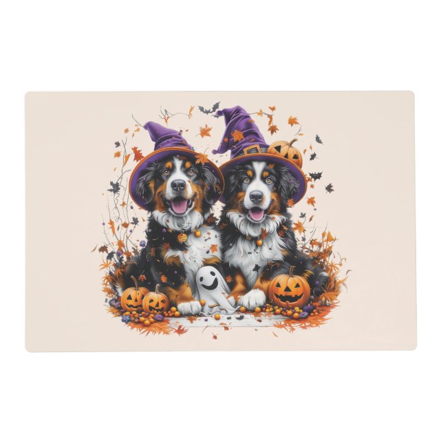 Halloween Bernese Mountain Dogs Witch Ghost Placemat (Front)