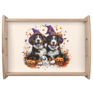 Halloween Bernese Mountain Dogs Witch Ghost Serving Tray