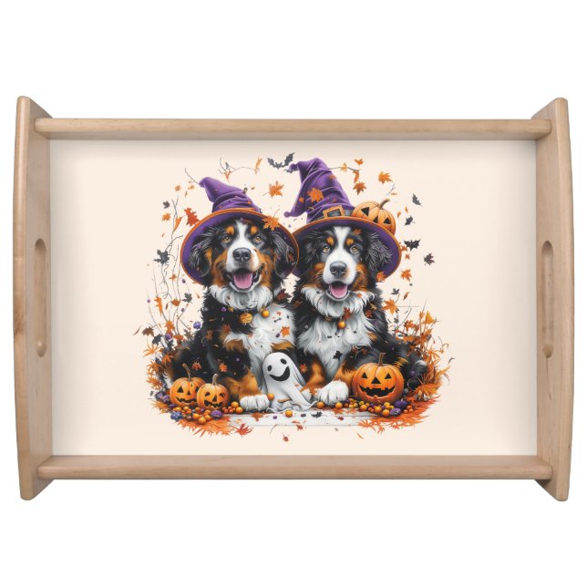Halloween Bernese Mountain Dogs Witch Ghost Serving Tray (Front)