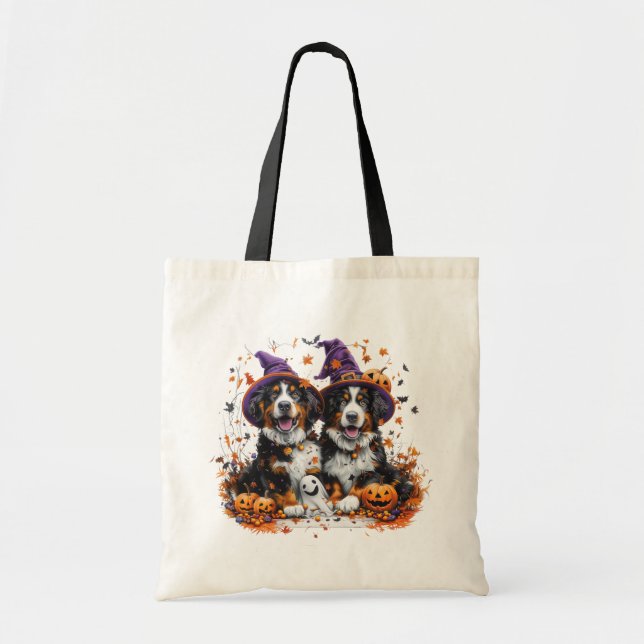 Halloween Bernese Mountain Dogs Witch Ghost Tote Bag (Front)