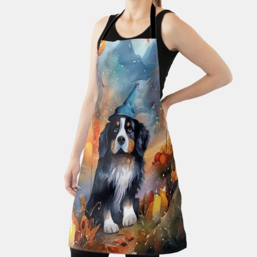 Halloween Bernese Mountain With Pumpkins Scary Apron