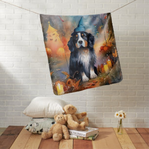 Halloween Bernese Mountain With Pumpkins Scary Baby Blanket