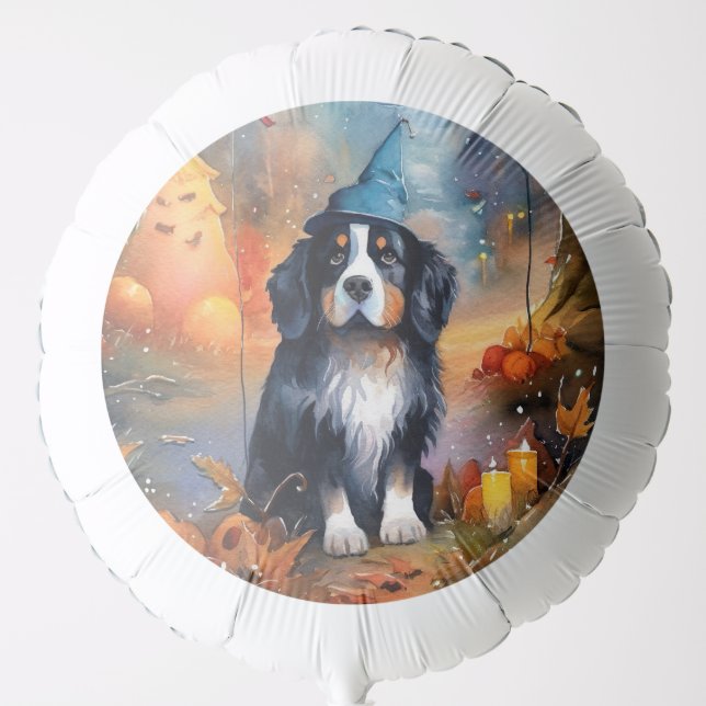 Halloween Bernese Mountain With Pumpkins Scary Balloon (Front)