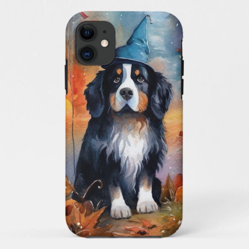 Halloween Bernese Mountain With Pumpkins Scary iPhone 11 Case