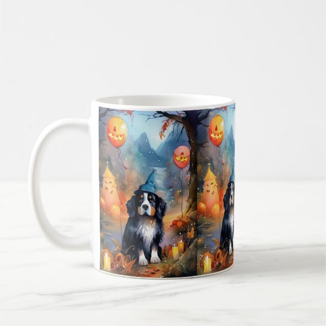 Halloween Bernese Mountain With Pumpkins Scary Coffee Mug (Left)