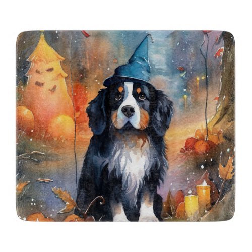 Halloween Bernese Mountain With Pumpkins Scary Cutting Board