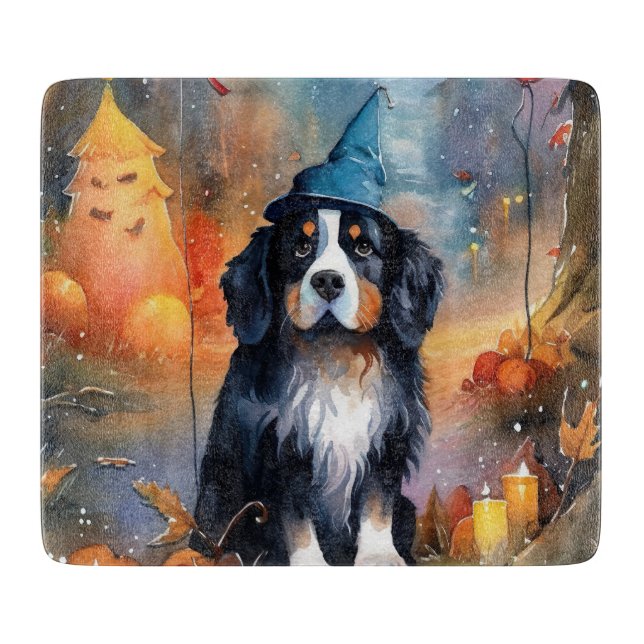 Halloween Bernese Mountain With Pumpkins Scary Cutting Board (Front)