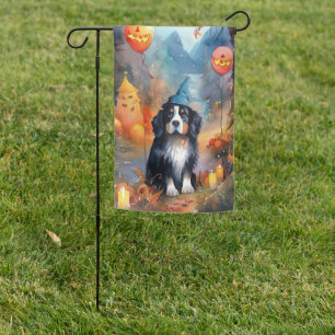 Halloween Bernese Mountain With Pumpkins Scary Garden Flag