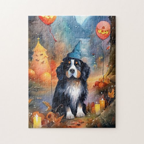 Halloween Bernese Mountain With Pumpkins Scary Jigsaw Puzzle