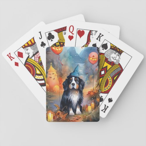 Halloween Bernese Mountain With Pumpkins Scary Playing Cards