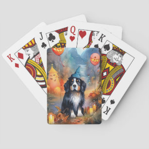 Halloween Bernese Mountain With Pumpkins Scary Poker Cards