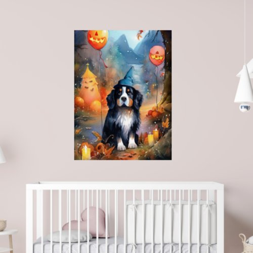 Halloween Bernese Mountain With Pumpkins Scary Poster