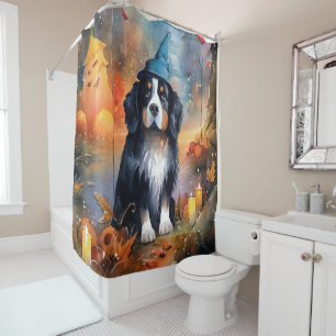 Halloween Bernese Mountain With Pumpkins Scary Shower Curtain