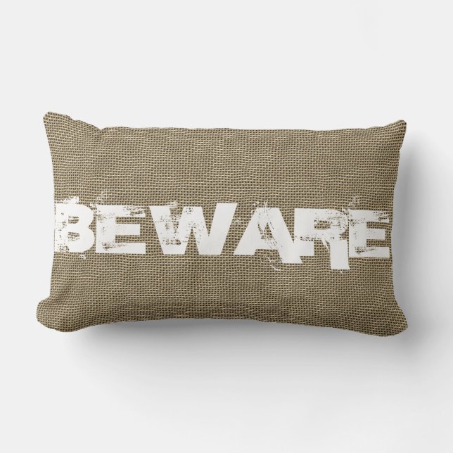 Halloween Beware Burlap Lumbar Pillow (Front)