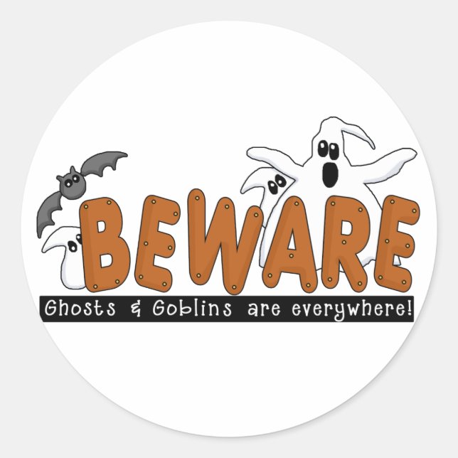 Halloween Beware T-shirts and Gifts Classic Round Sticker (Front)