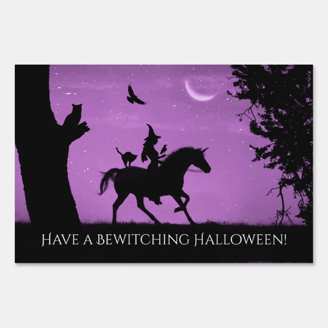 Halloween Bewitching Cute Witch and Unicorn Sign (Front)