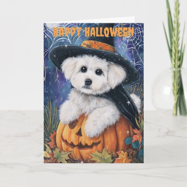 Halloween Bichon Frise Dog Holiday Card (Front)