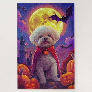 Halloween Bichon Frise Dog Pumpkins Scary Jigsaw Puzzle