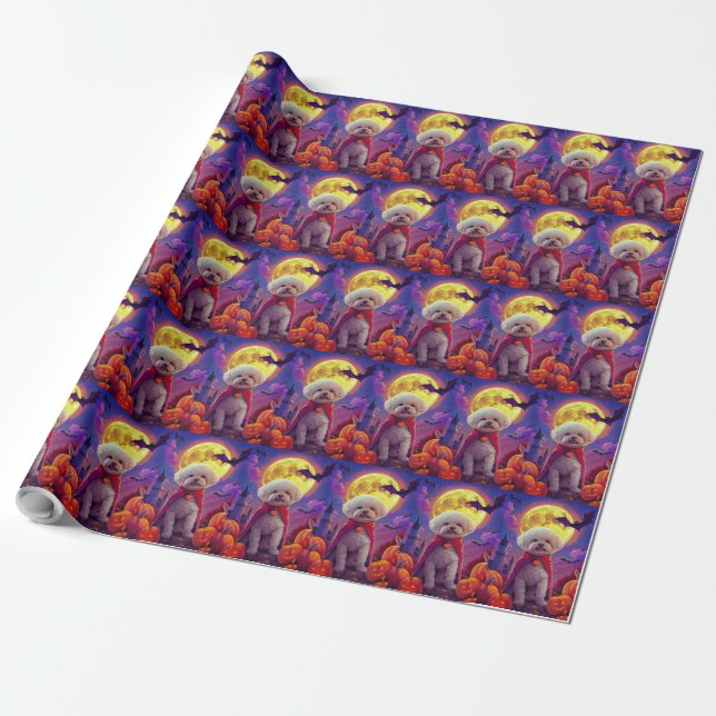 Halloween Bichon Frise Dog Pumpkins Scary  Wrapping Paper (Unrolled)