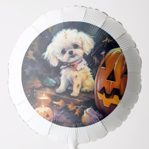 Halloween Bichon Frise With Pumpkins Scary Balloon
