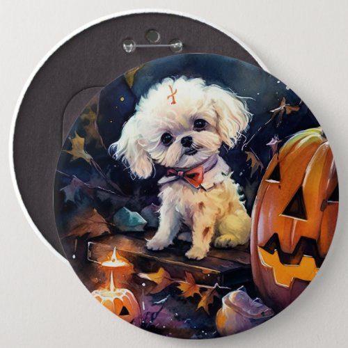 Halloween Bichon Frise With Pumpkins Scary Button