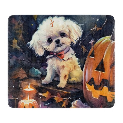 Halloween Bichon Frise With Pumpkins Scary Cutting Board