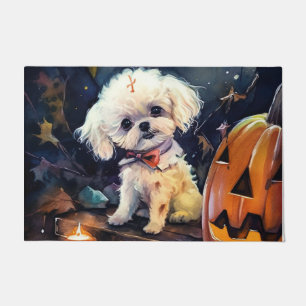 Halloween Bichon Frise With Pumpkins Scary Doormat