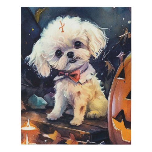 Halloween Bichon Frise With Pumpkins Scary Faux Canvas Print