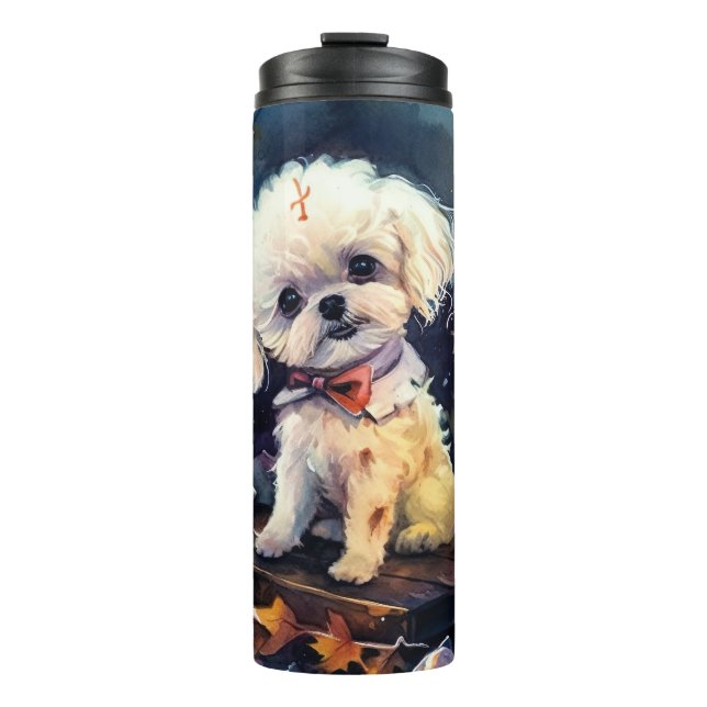 Halloween Bichon Frise With Pumpkins Scary Thermal Tumbler (Front)