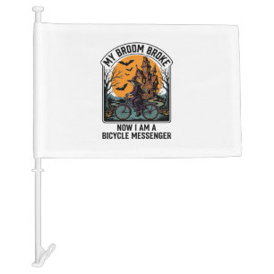 Halloween Bicycle Messenger Funny Witch Broom Brok Car Flag