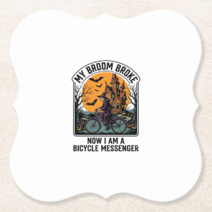 Halloween Bicycle Messenger Funny Witch Broom Brok Paper Coaster