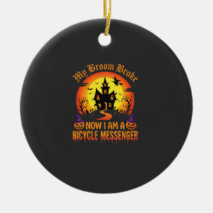 Halloween Bicycle Messenger Witch Broom Broke Desi Ceramic Ornament