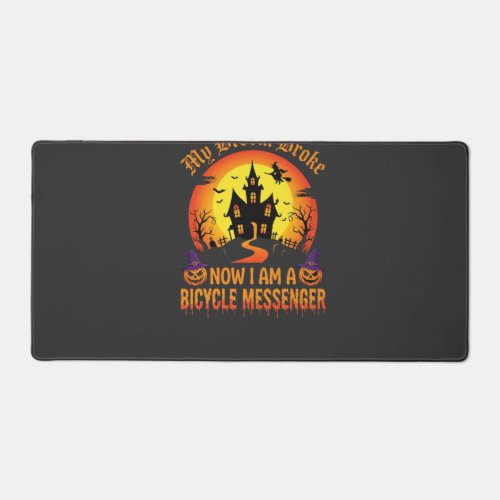 Halloween Bicycle Messenger Witch Broom Broke Desi Desk Mat