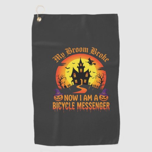 Halloween Bicycle Messenger Witch Broom Broke Desi Golf Towel