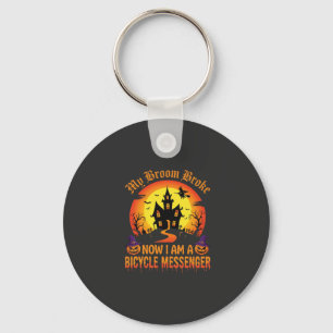 Halloween Bicycle Messenger Witch Broom Broke Desi Keychain