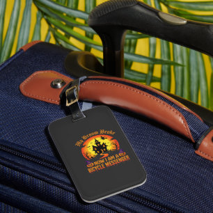 Halloween Bicycle Messenger Witch Broom Broke Desi Luggage Tag