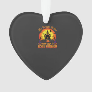 Halloween Bicycle Messenger Witch Broom Broke Desi Ornament